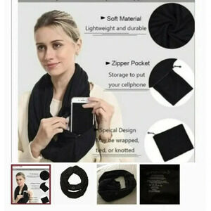 NEW Beyond Yoga Hidden Pocket Infinity Scarf Black Lightweight